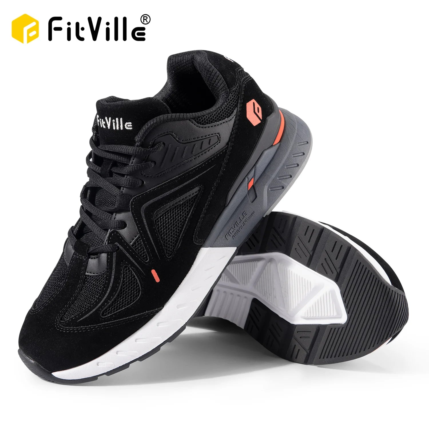FitVille Men's Walking Shoes Extra Wide Lightweight Sneakers for Flat Feet Arch Fit Heel Pain Relief Non-Slip Running Shoes