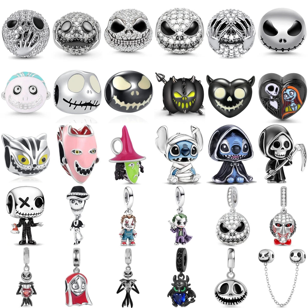 925 Sterling Silver Halloween Skull & Monster Charm Beads Collection Gothic Spooky Design Beads for Women DIY Jewelry