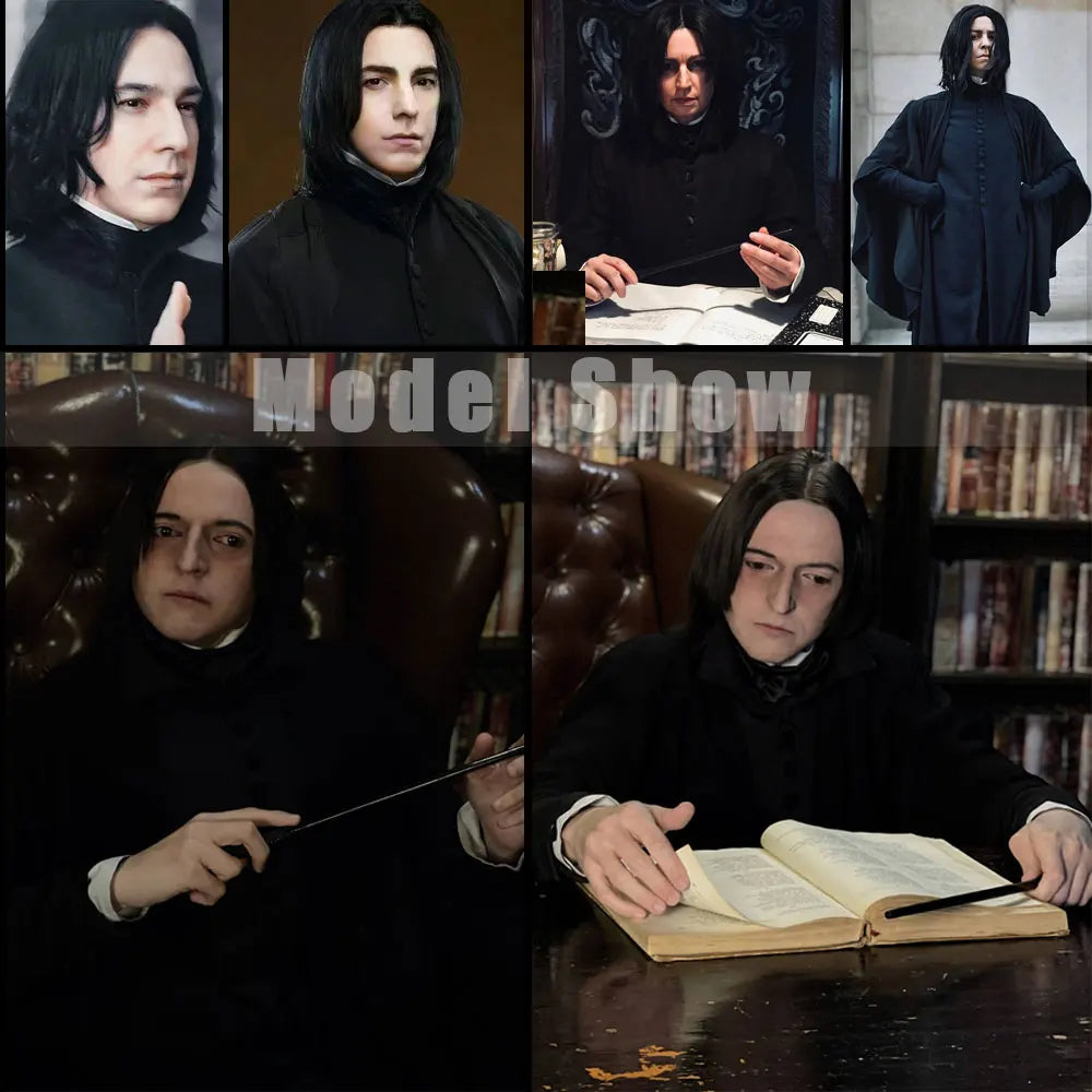 Wizard Wig Synthetic Dark Professor Severus Costume Wig For Adults Assassin Wick Costume Mens Black Wig Halloween Cosplay Wig