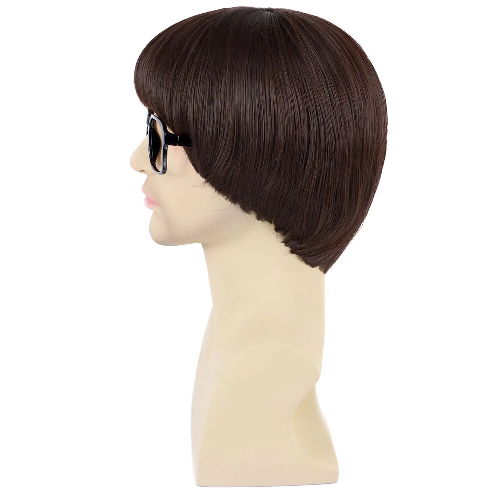 Synthetic Cosplay Wig with Bangs + Glasses Mushroom Wigs Cut Funny Wigs for Men 60s Women Straight Adult for Anime Halloween
