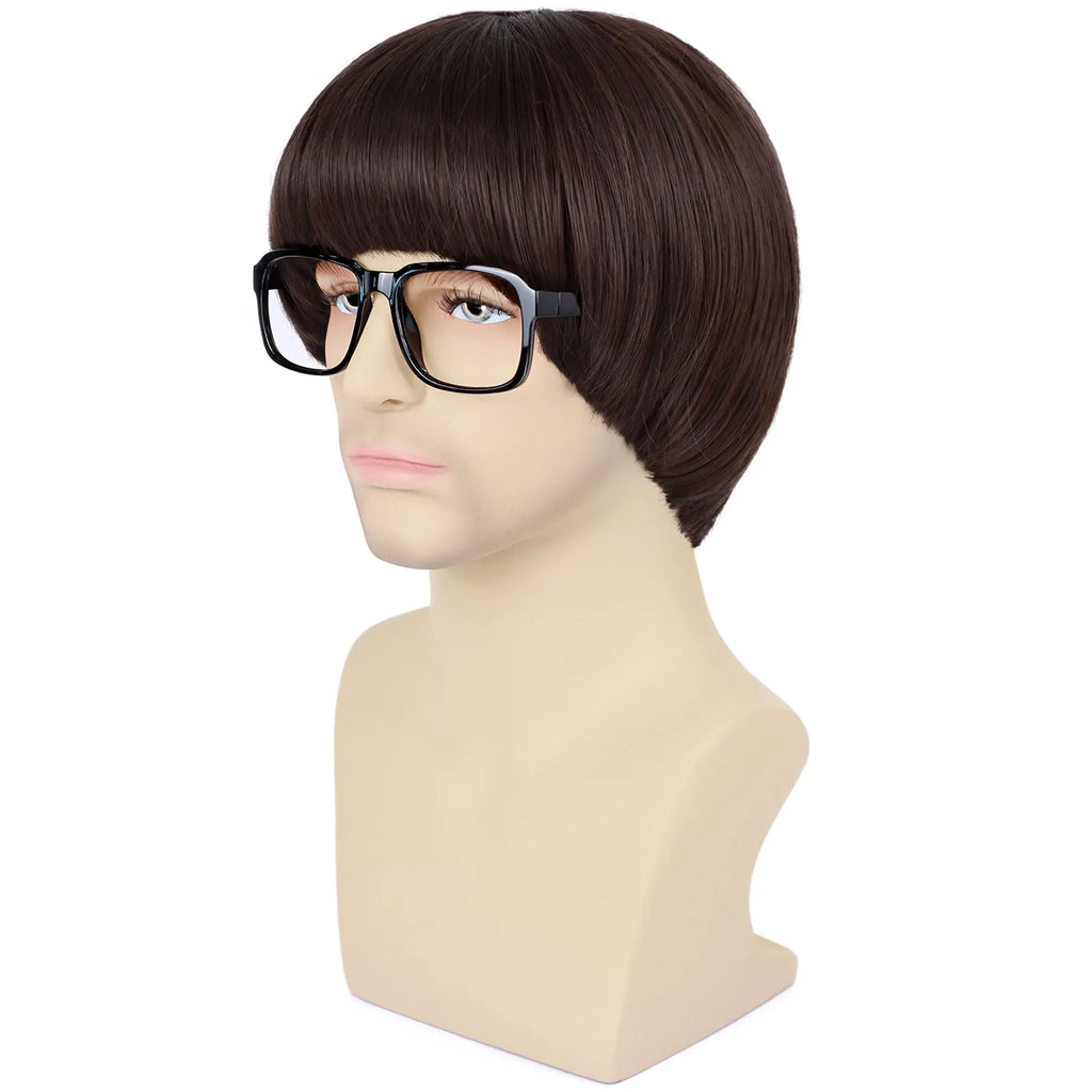 Synthetic Cosplay Wig with Bangs + Glasses Mushroom Wigs Cut Funny Wigs for Men 60s Women Straight Adult for Anime Halloween