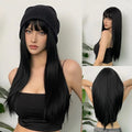 Pink long straight hair synthetic wig for Halloween party cosplay wig for daily use, high-temperature hair accessory wig kit