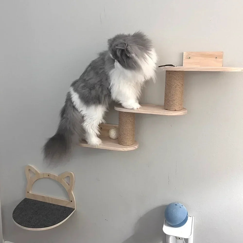 Cat Climbing Shelf Bridge Hammock Wall Cat Furniture Floating Shelves Tree Tower Cats Gym Walk for Scratching and Sleeping