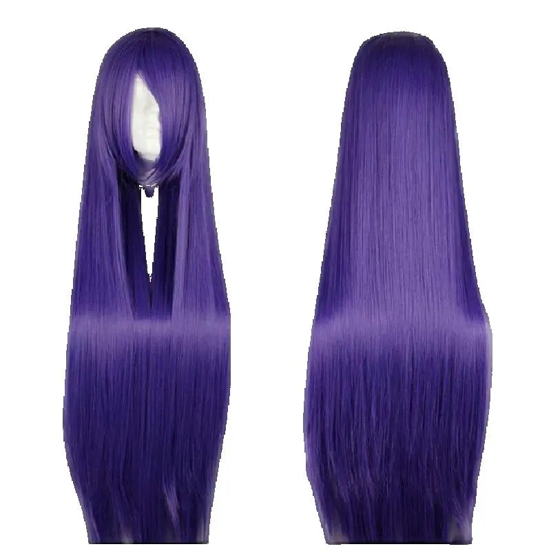 Fei-Show 100 CM/40 Inches Dark Purple Straight Halloween Wigs Long Synthetic Heat Resistant High Temperature Carnival Hair