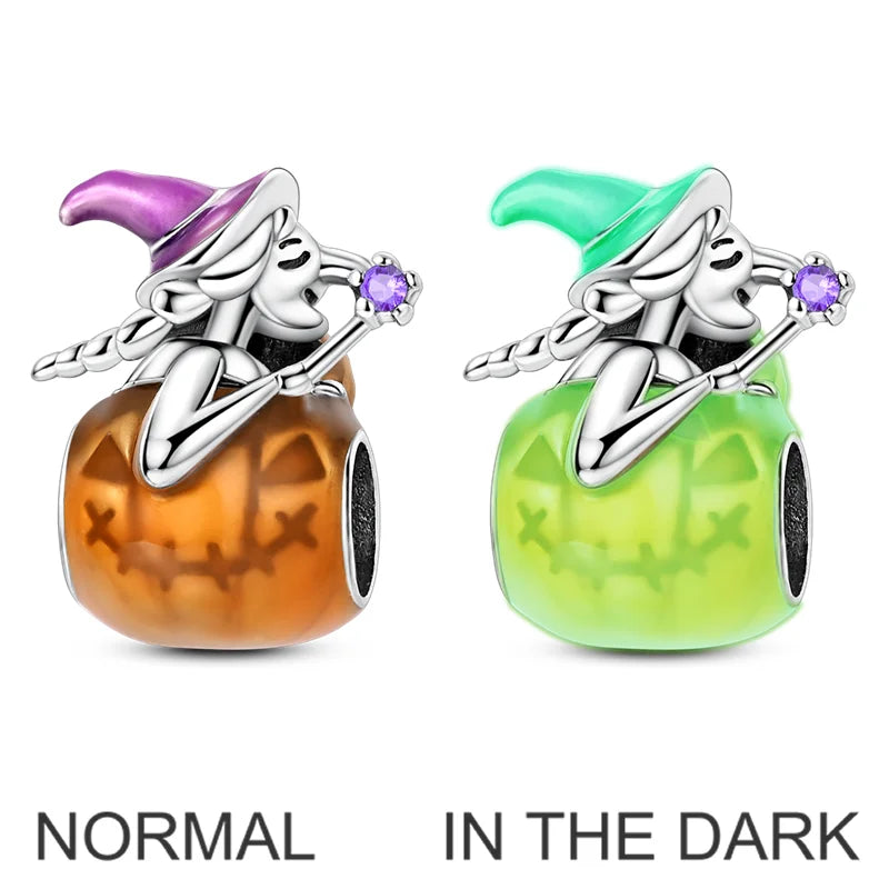 Original Charms Bead 925 Sterling Silver Inlaid Zirconium Halloween Pumpkin Head Pendants Fit Bracelet Jewelry Gift Marking