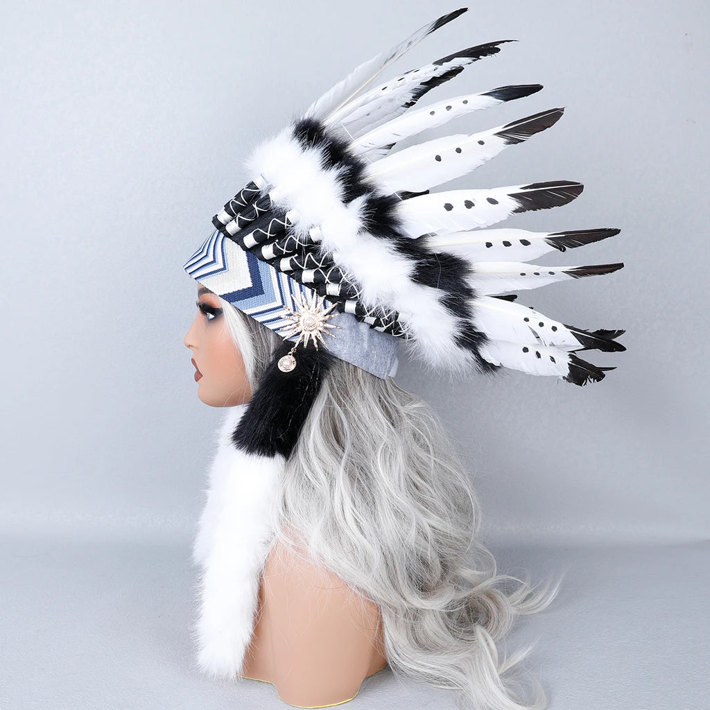 Women's Funky Chief Headdress Headband with Feathers for Halloween Stage Costume Performances Photography & Fashion Show Accesso